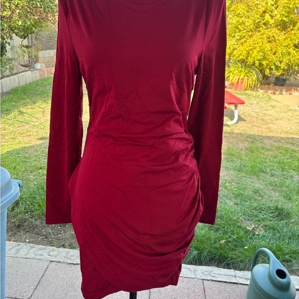 Elegant Red Long Sleeve Dress mini cocktail dress back zipper , no pockets
